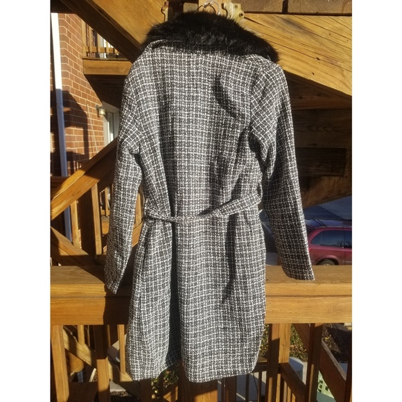 SALE! LAST 1! Plaid Fur Collar Trench Coat Jacket - Picture 8 of 8